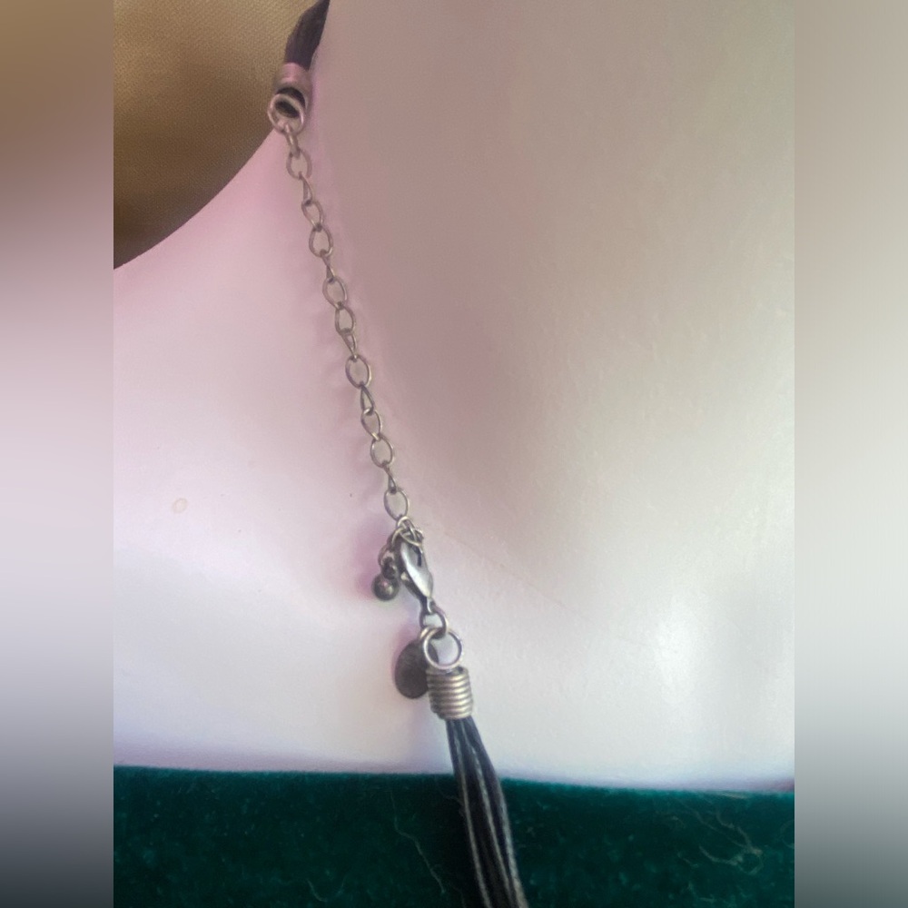 Lia Sophia Multi-Strand Black Cord Necklace with Amber Glass Pendant - Picture 3 of 9